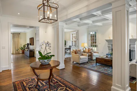 a patio with table and chairs