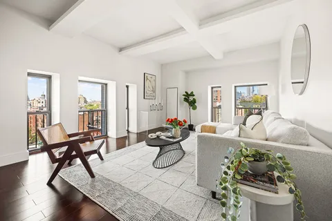 a living room with furniture or wooden floor and a potted plant