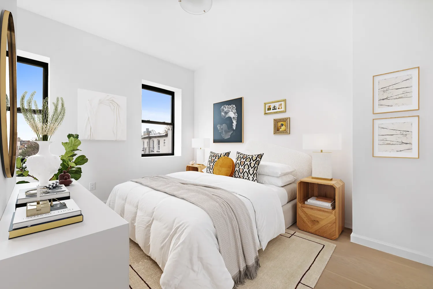 a bedroom with a bed and a couch