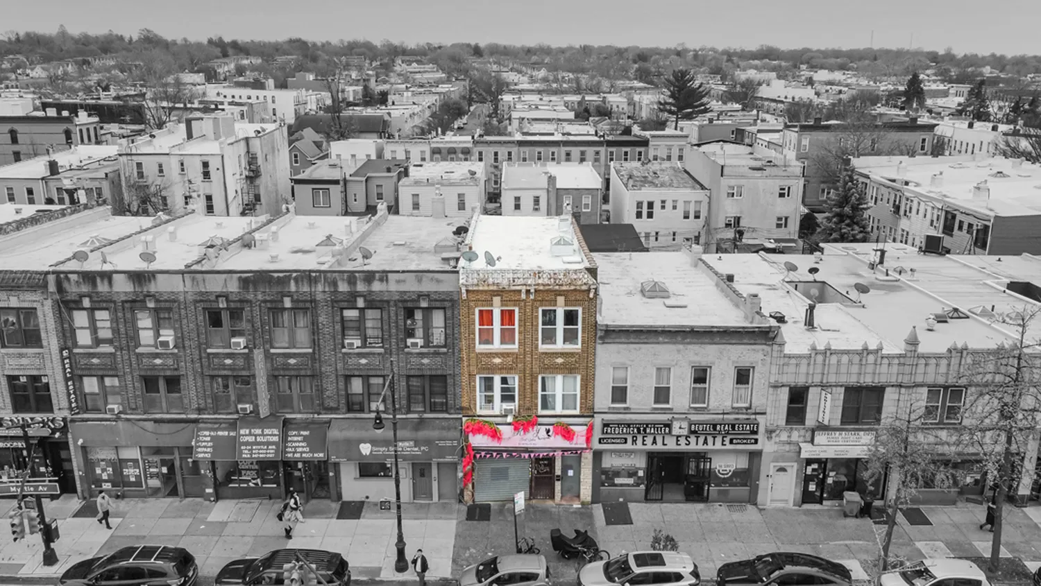 a view of a city that has tall buildings