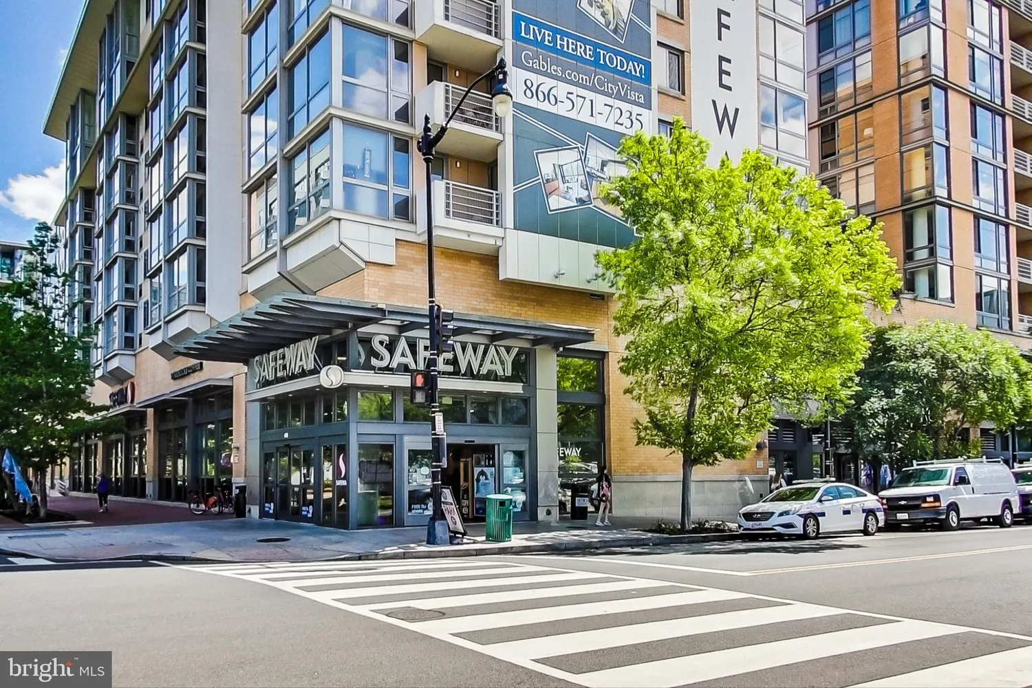 a view of a building and a street