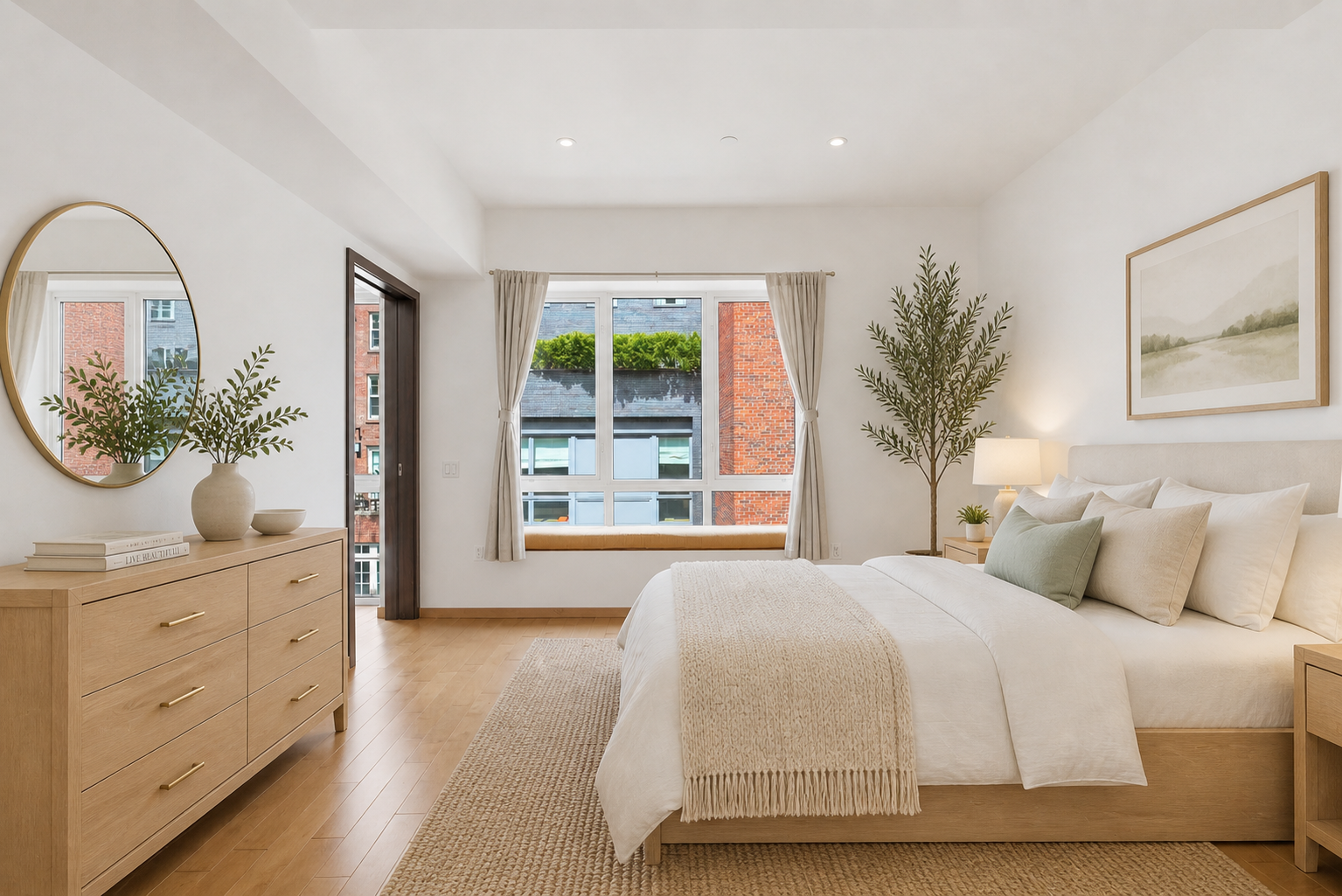 135 West 4th Street, Unit 3W Manhattan, NY 10012 - Photo 13 of 24 a spacious bedroom with a large bed and a potted plant