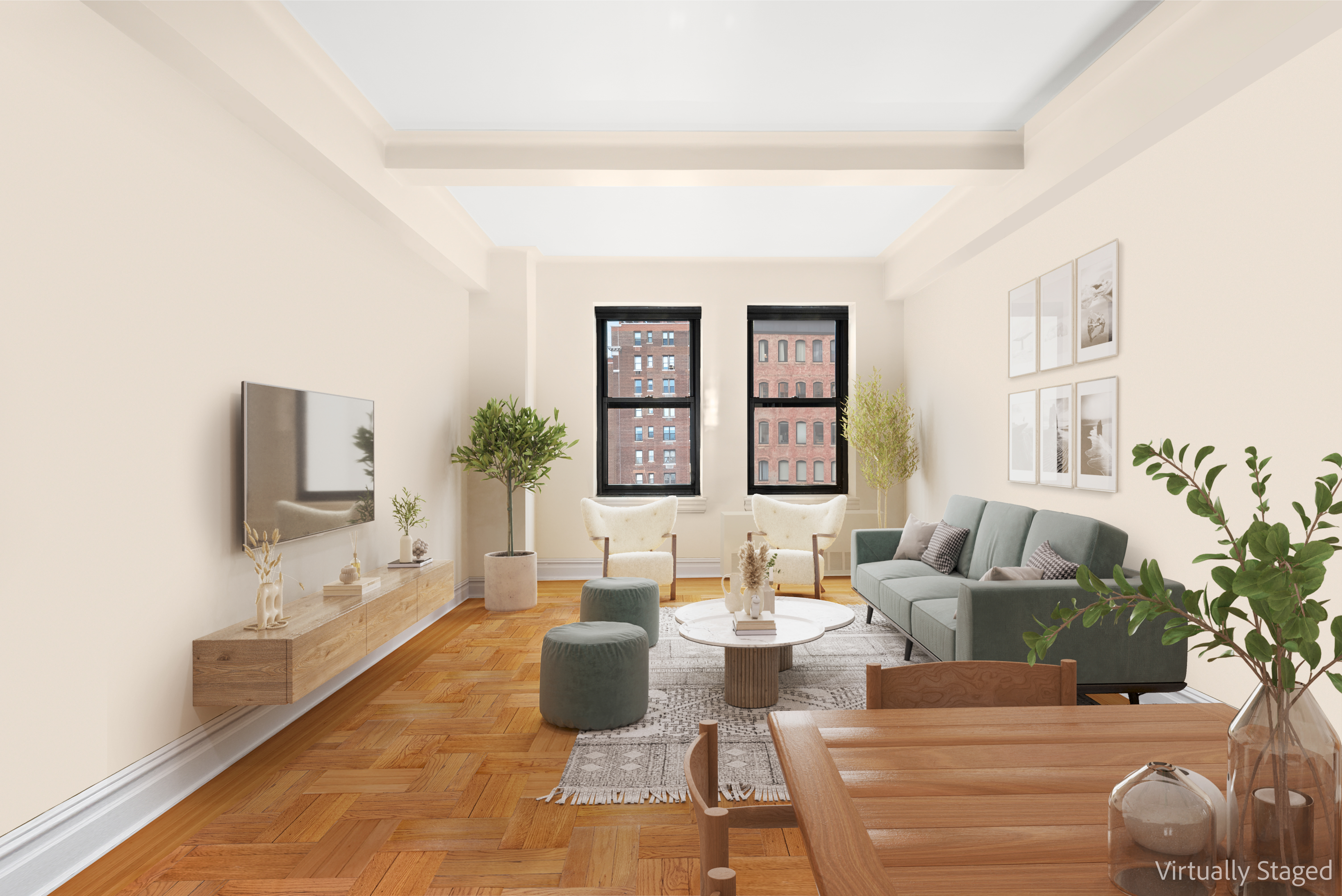 230 Riverside Drive, Unit 8L Manhattan, NY 10025 - Photo 3 of 11 a living room with furniture and a flat screen tv