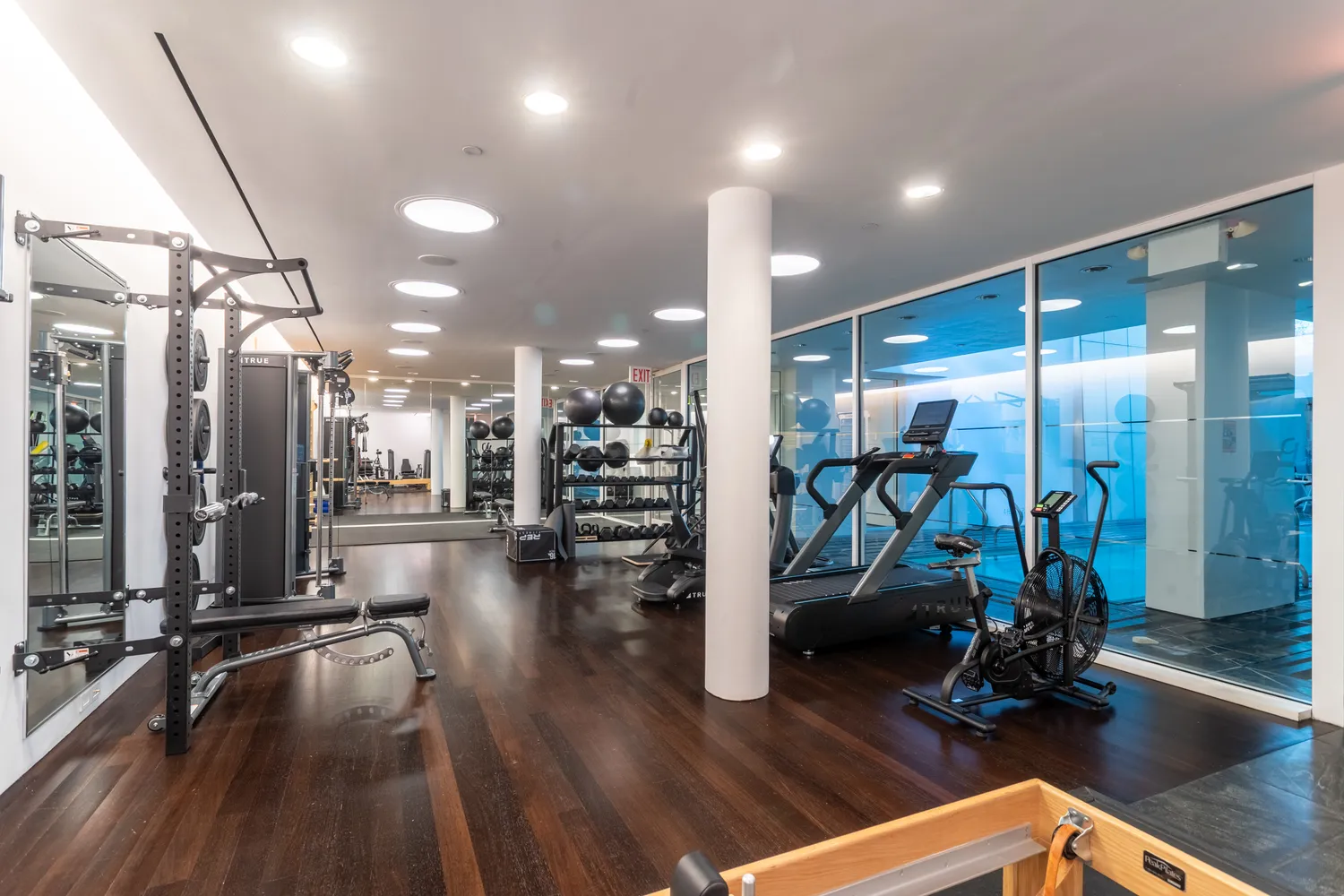 a view of a room with gym equipment