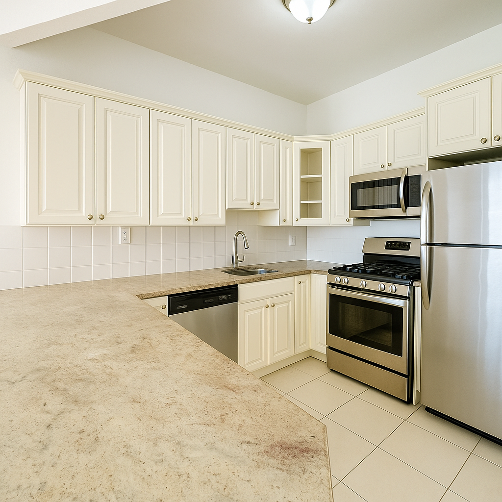 37-15 Broadway, Unit 3 Queens, NY 11103 - Photo 7 of 9 a kitchen with granite countertop a stove a sink and a refrigerator