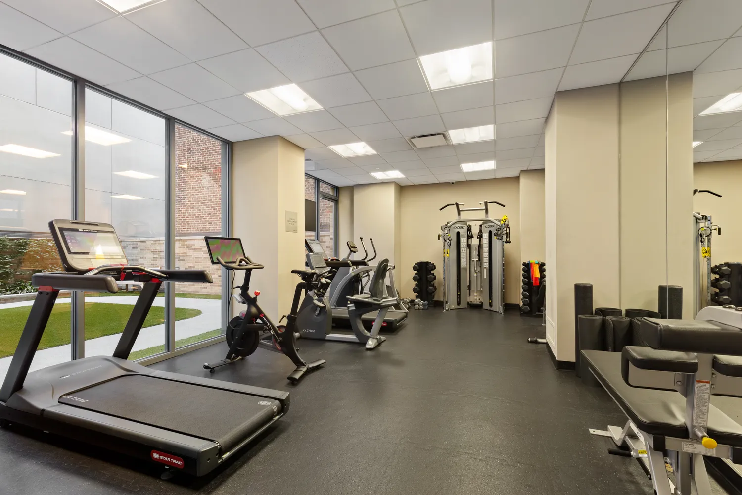 a view of a room with gym equipment