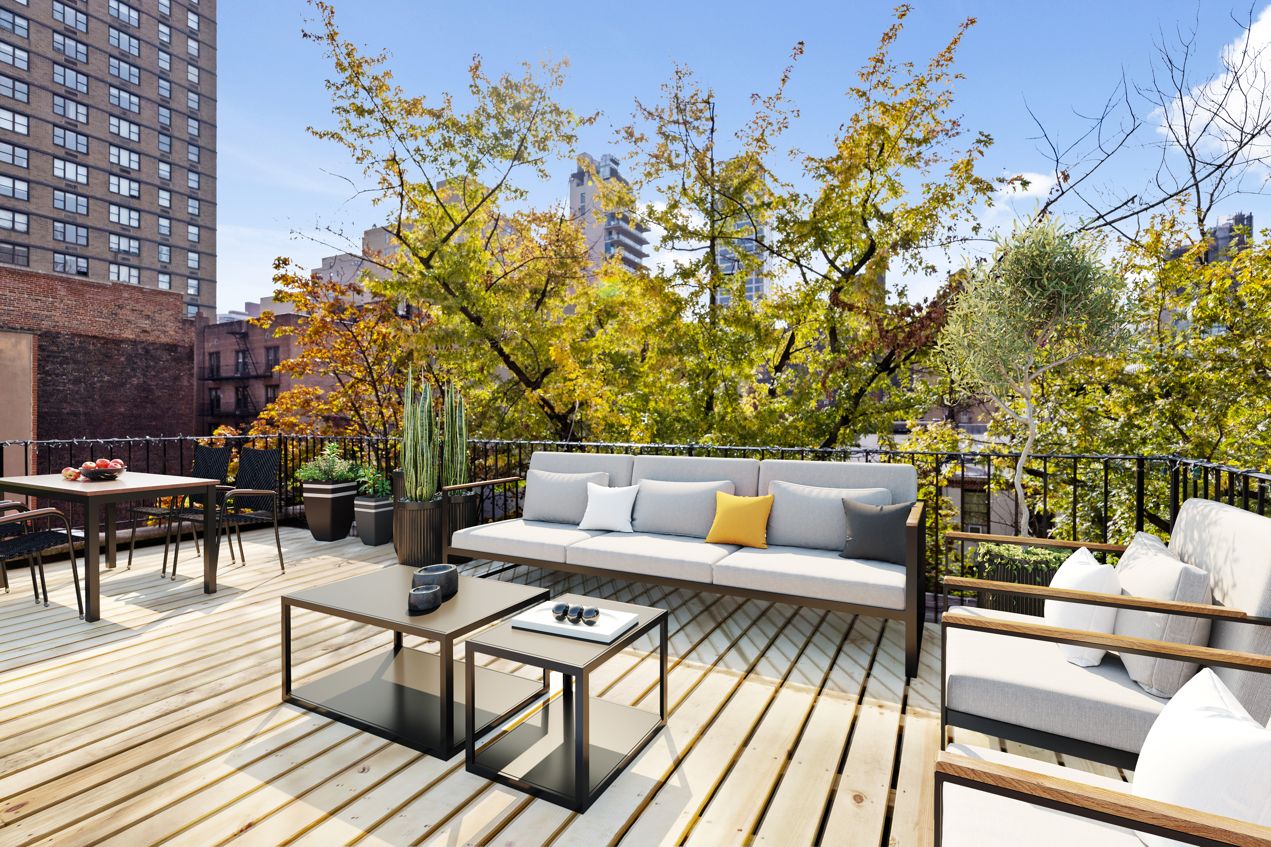 136 East 30th Street, Unit 3R Manhattan, NY 10016 - Photo 22 of 23 a balcony with wooden floor and outdoor seating