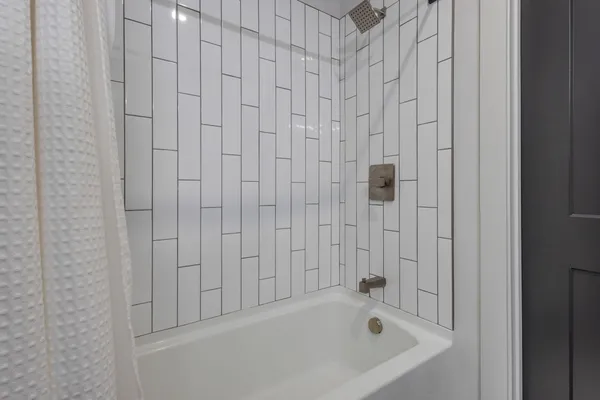 a bathroom with a bathtub