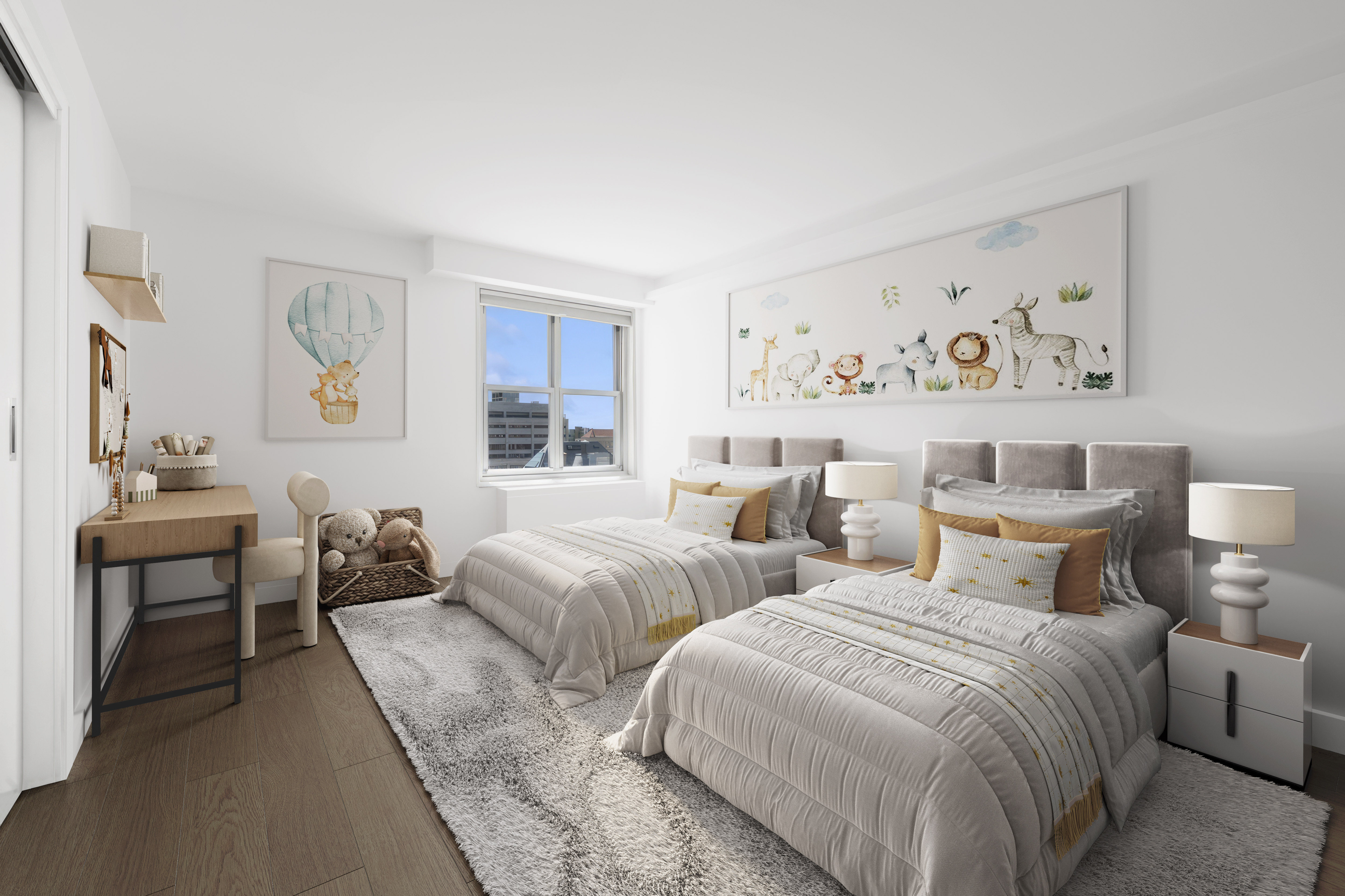 205 3rd Avenue, Unit 21H Manhattan, NY 10003 - Photo 11 of 17 a bedroom with two beds and a couch