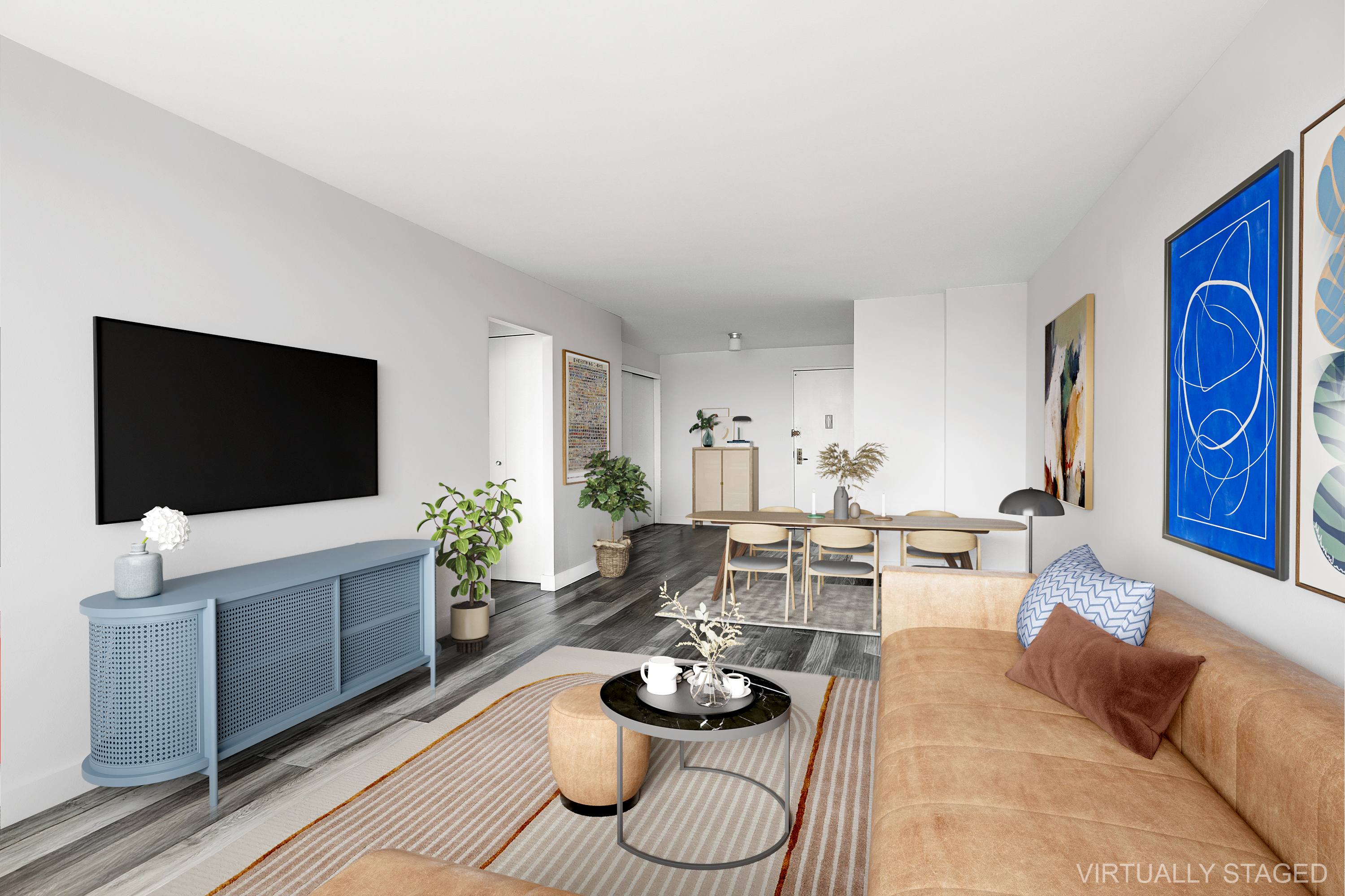 201 East 17th Street, Unit 30F New York, NY 10003 - Photo 2 of 14 a living room with furniture and a flat screen tv