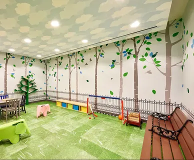 a swimming pool with yard and outdoor seating