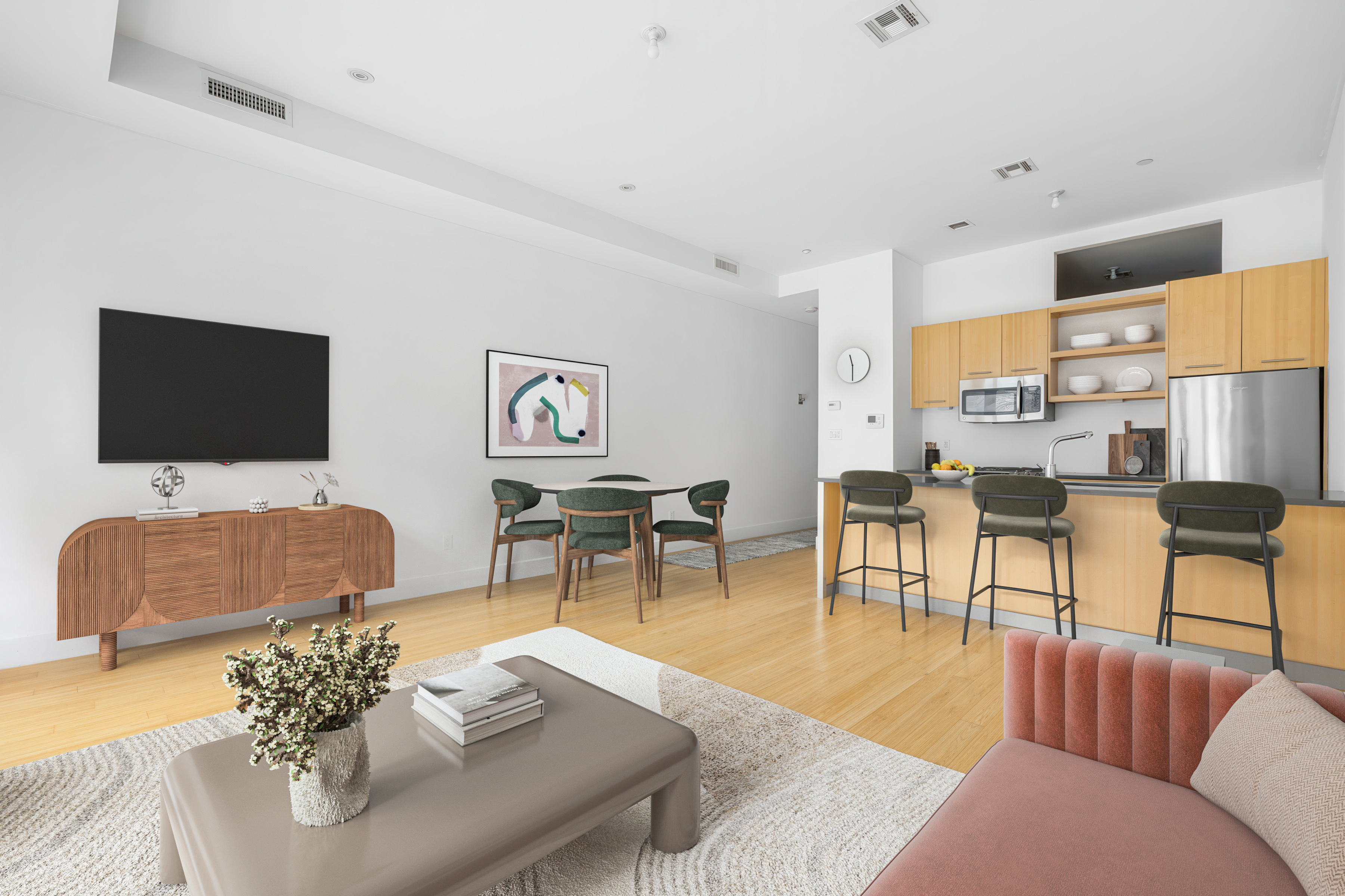 177 Concord Street, Unit 2C Brooklyn, NY 11201 - Photo 3 of 7 a living room with furniture and a flat screen tv