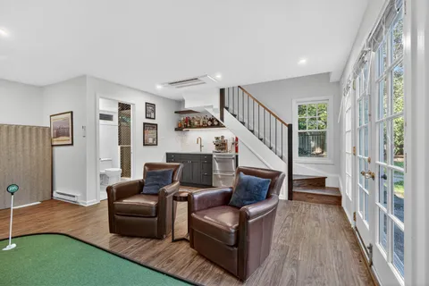 a picture of a bench in front of a door