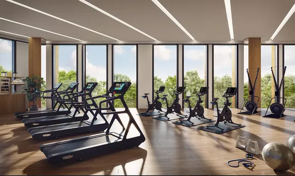 a front view of a building with yard