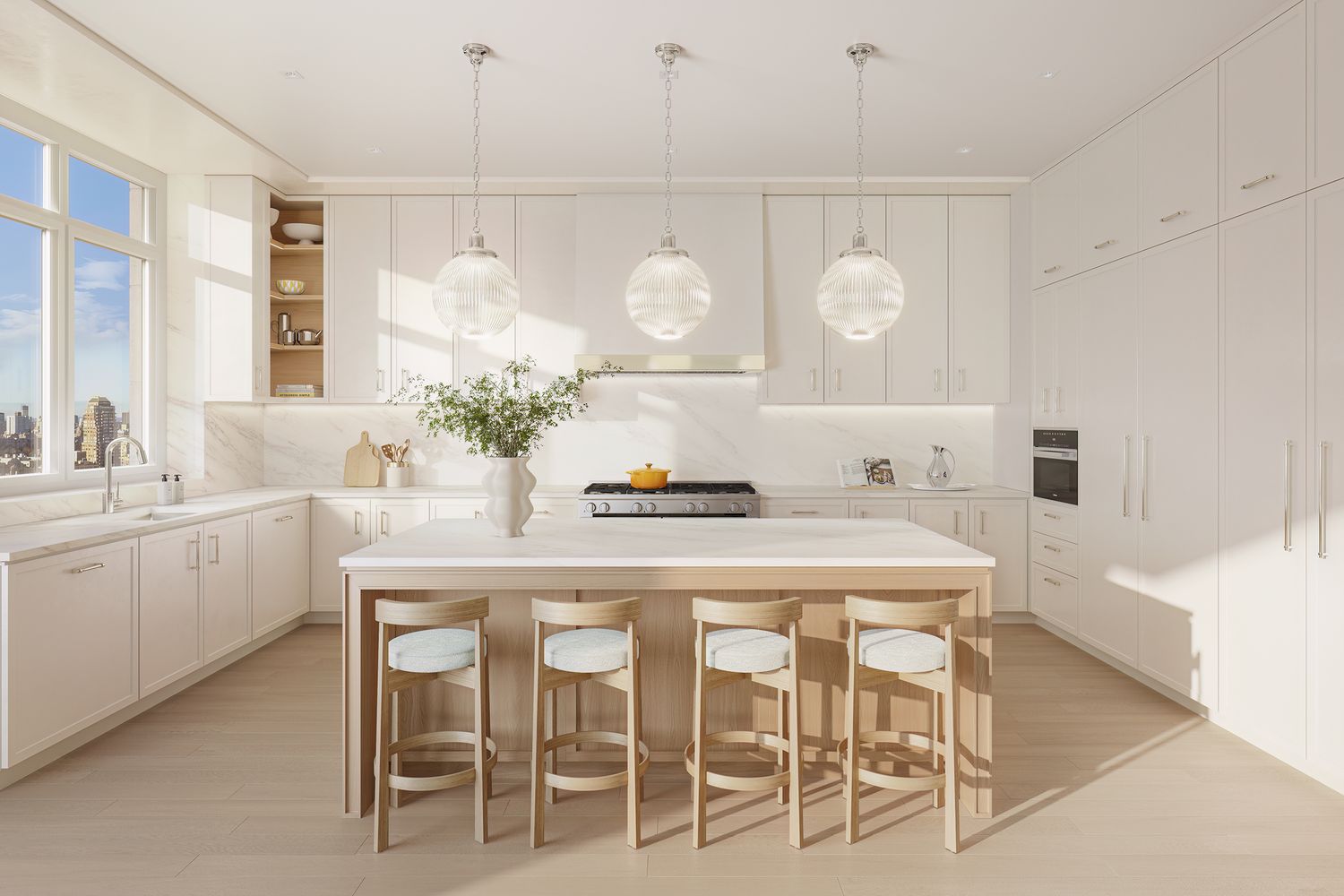 a kitchen with a table and chairs in it