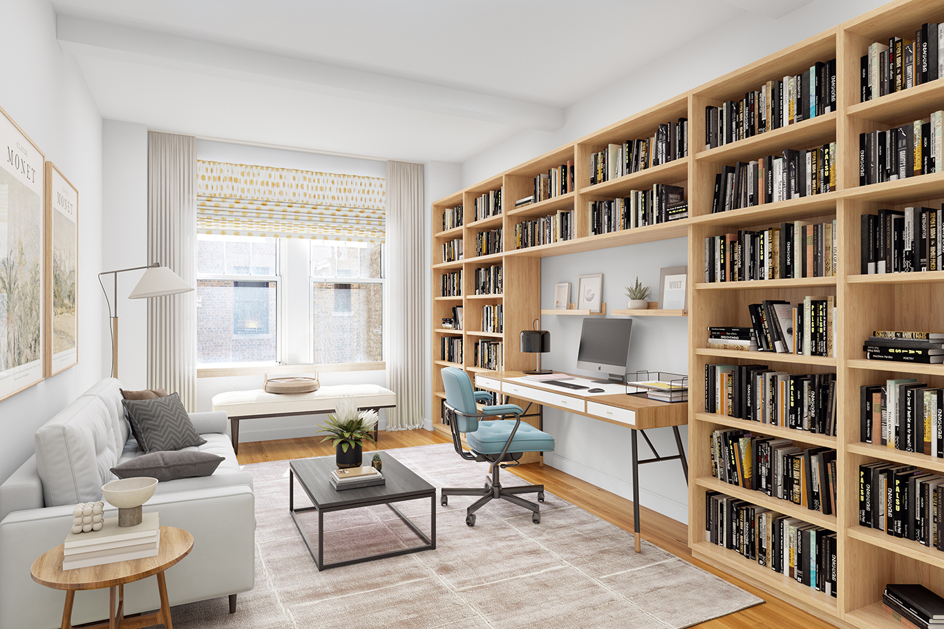 575 Park Avenue, Unit 1401 Manhattan, NY 10065 - Photo 5 of 8 a living room with furniture lots of books and a large window