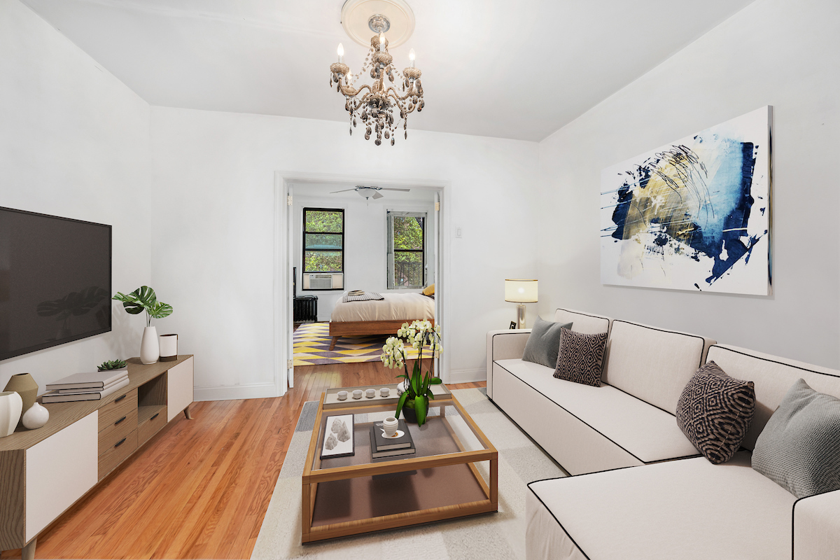 112 East 98th Street, Unit 4W Manhattan, NY 10029 - Photo 2 of 6 a living room with furniture and a flat screen tv