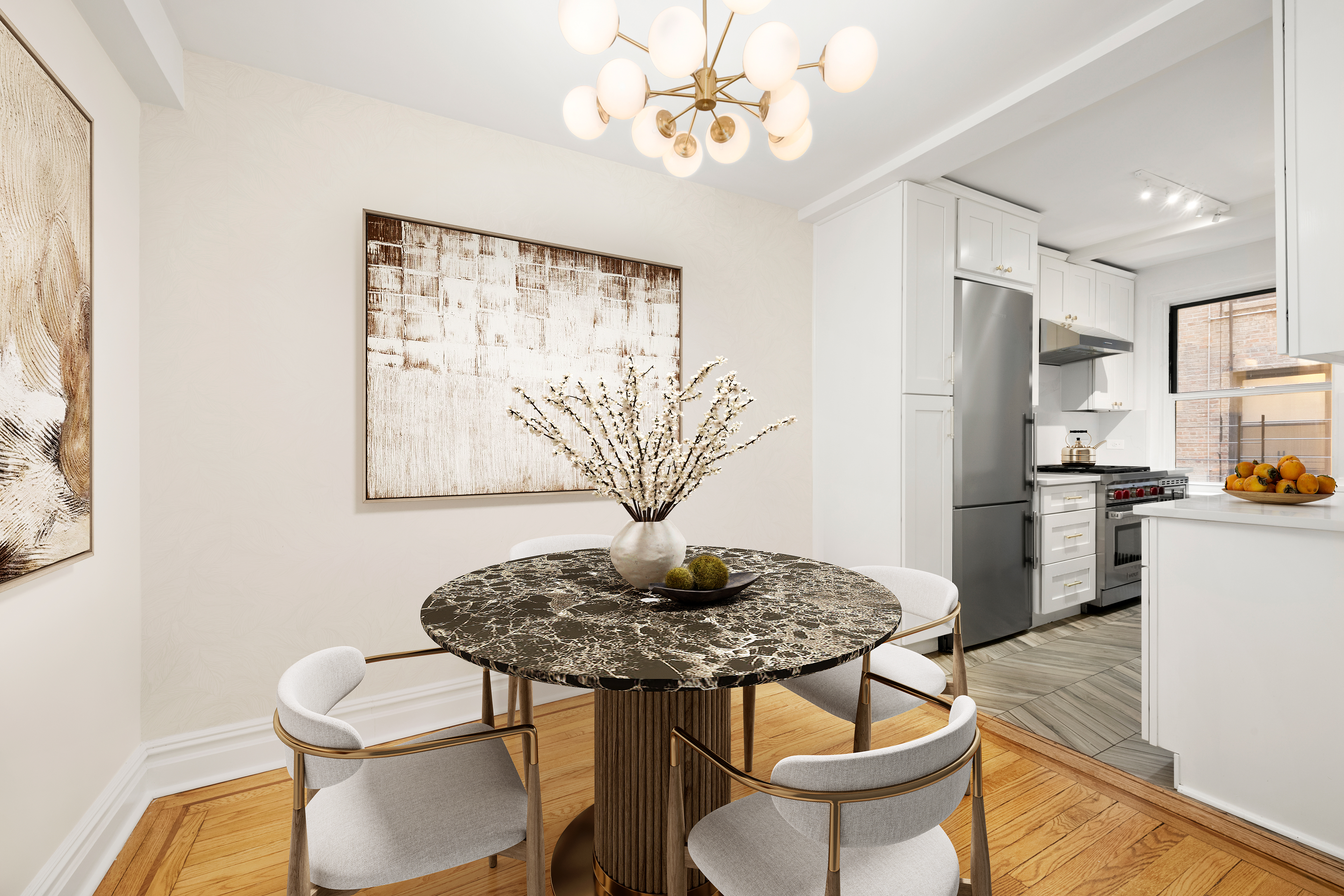 152 East 94th Street, Unit 2J Manhattan, NY 10128 - Photo 5 of 18 a view of kitchen with furniture and wooden floor