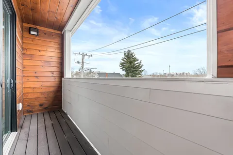 a view of a balcony from a window