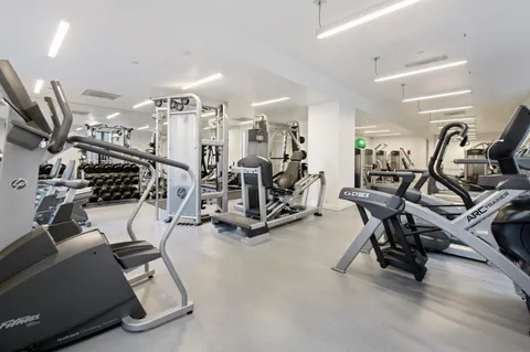 a view of a room with gym equipment