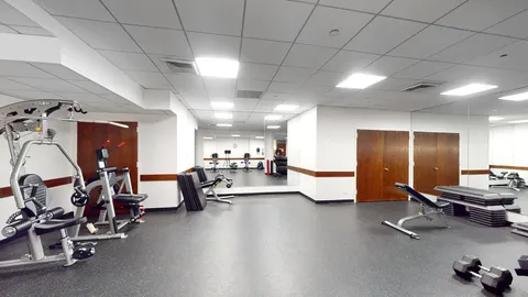 a room with gym equipment