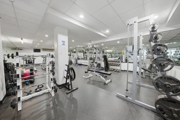 a view of a room with gym equipment