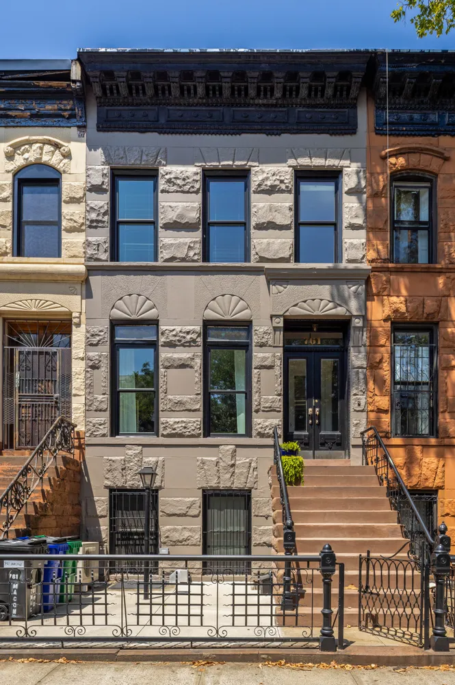front view of a building with a balcony