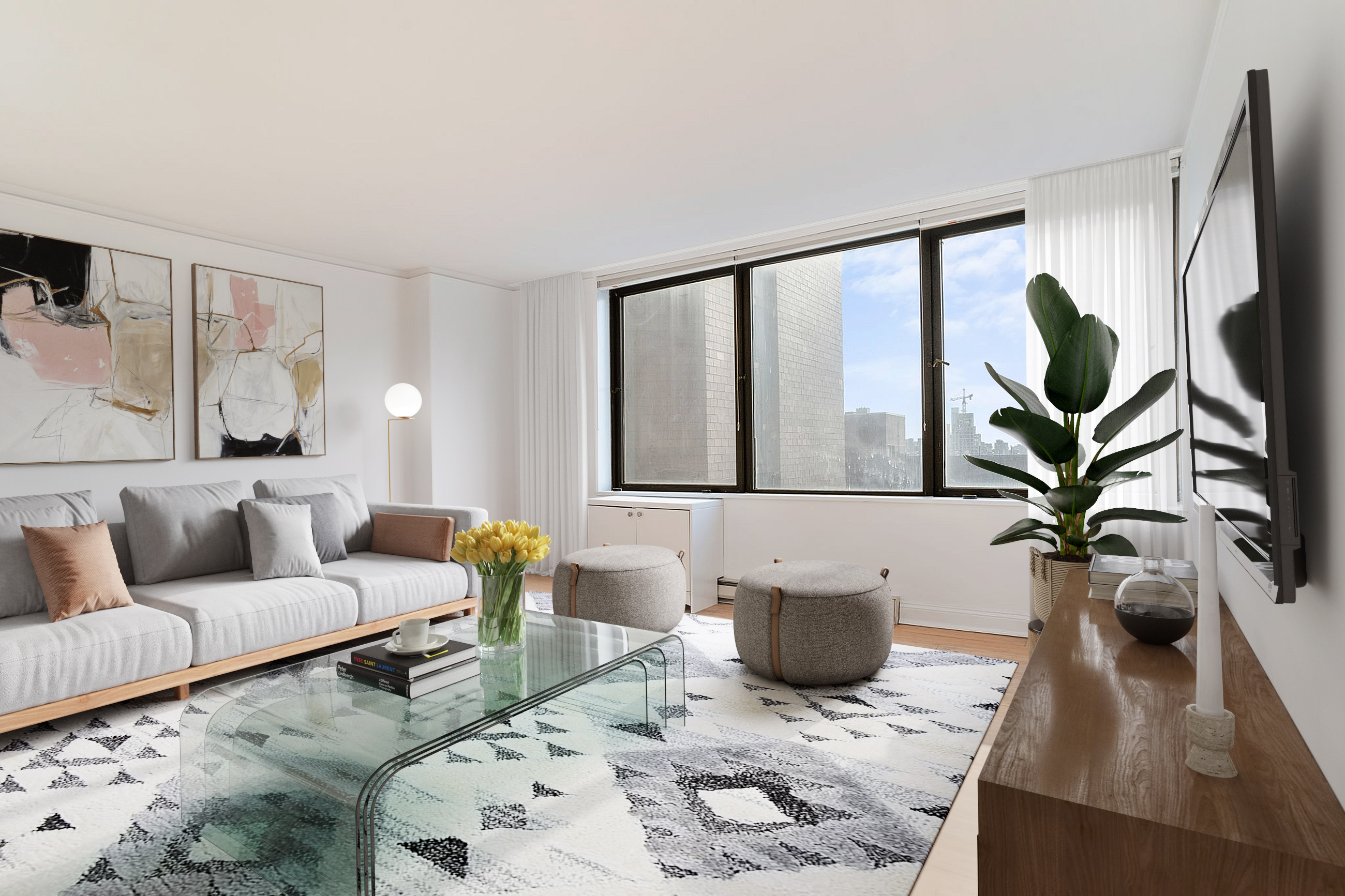 1623 3rd Avenue, Unit 31G Manhattan, NY 10128 - Photo 3 of 9 a living room with furniture plant and a window