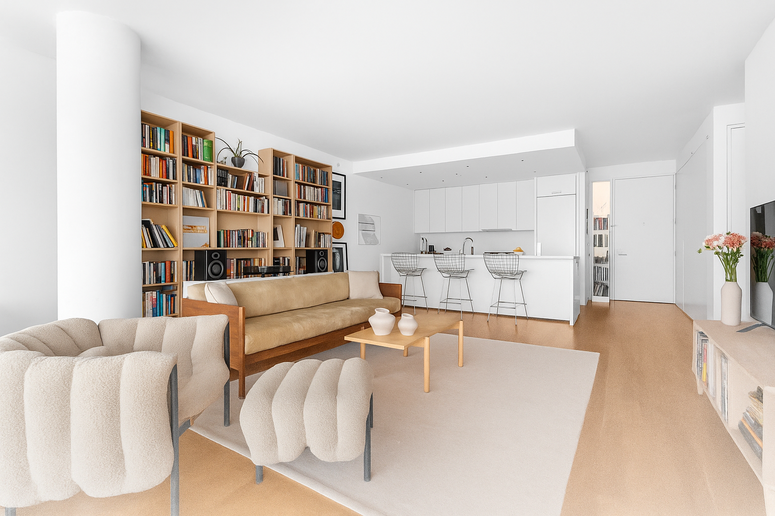 1 Grand Army Plaza, Unit 5E Brooklyn, NY 11238 - Photo 3 of 21 a living room with furniture and a book shelf