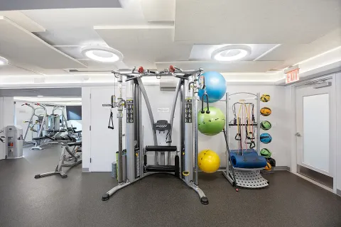 a view of a room with gym equipment