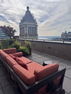 a view of a terrace with sitting area