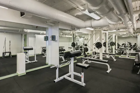 a view of a room with gym equipment