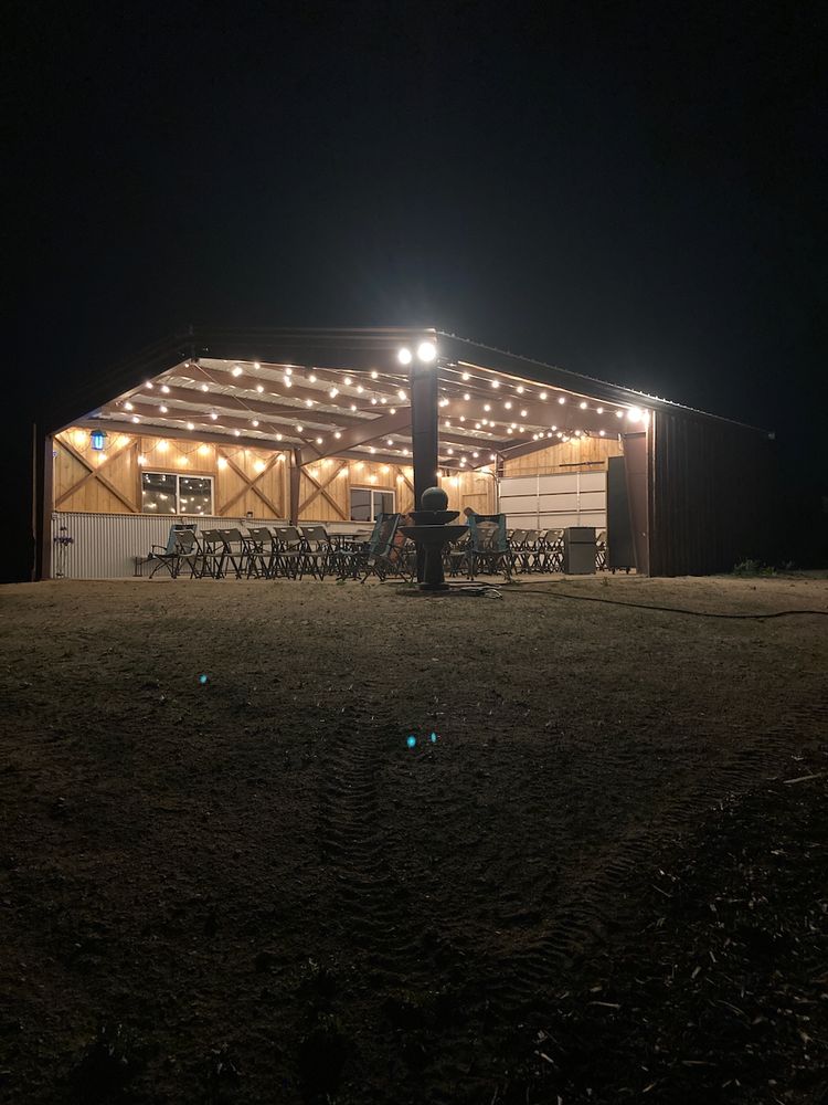 a view of a field with a sign board
