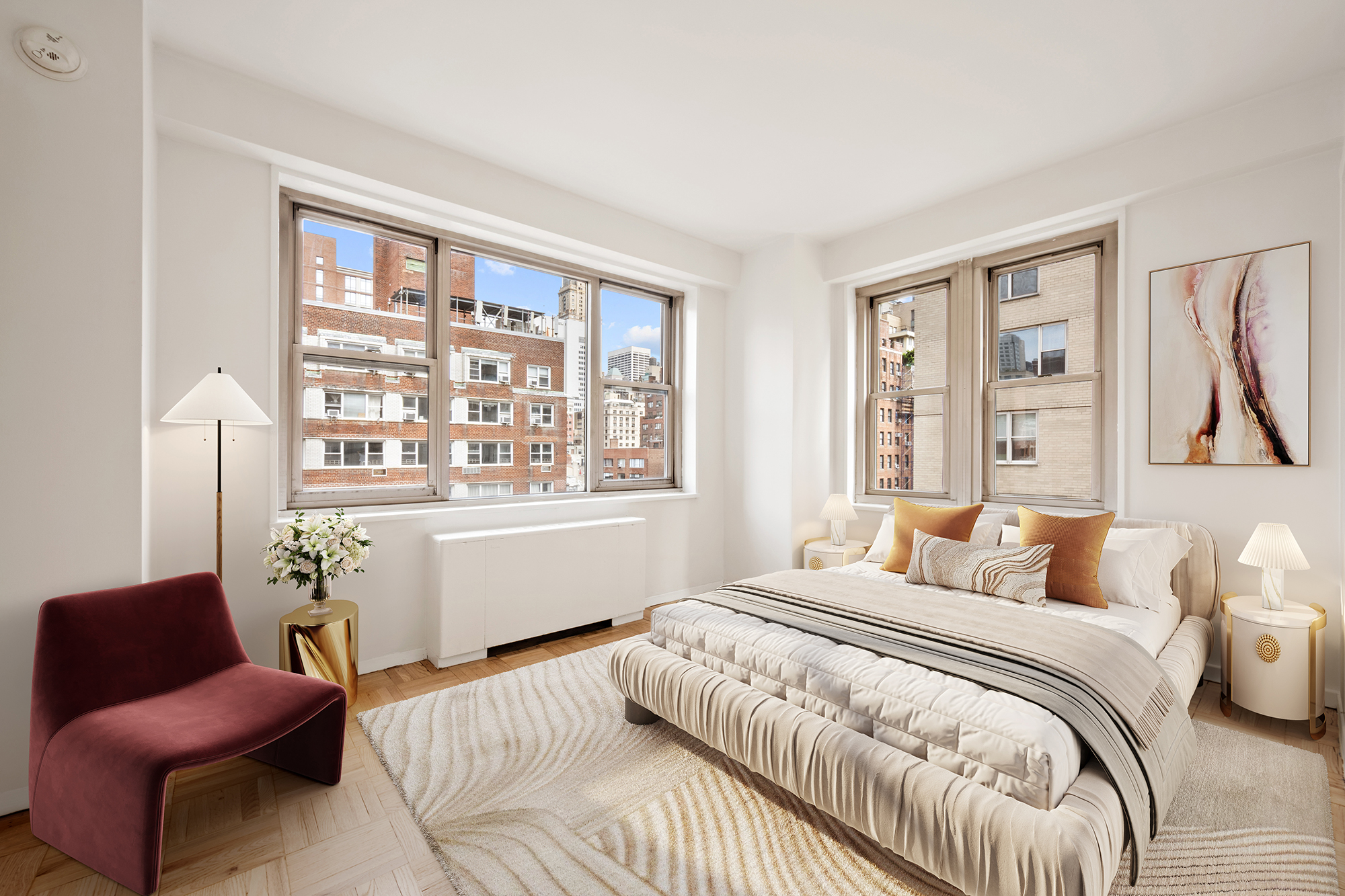 137 East 36th Street, Unit 11D Manhattan, NY 10016 - Photo 3 of 12 a bedroom with a bed chair and window