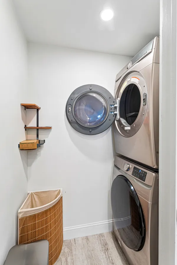 a view of balcony with small garden