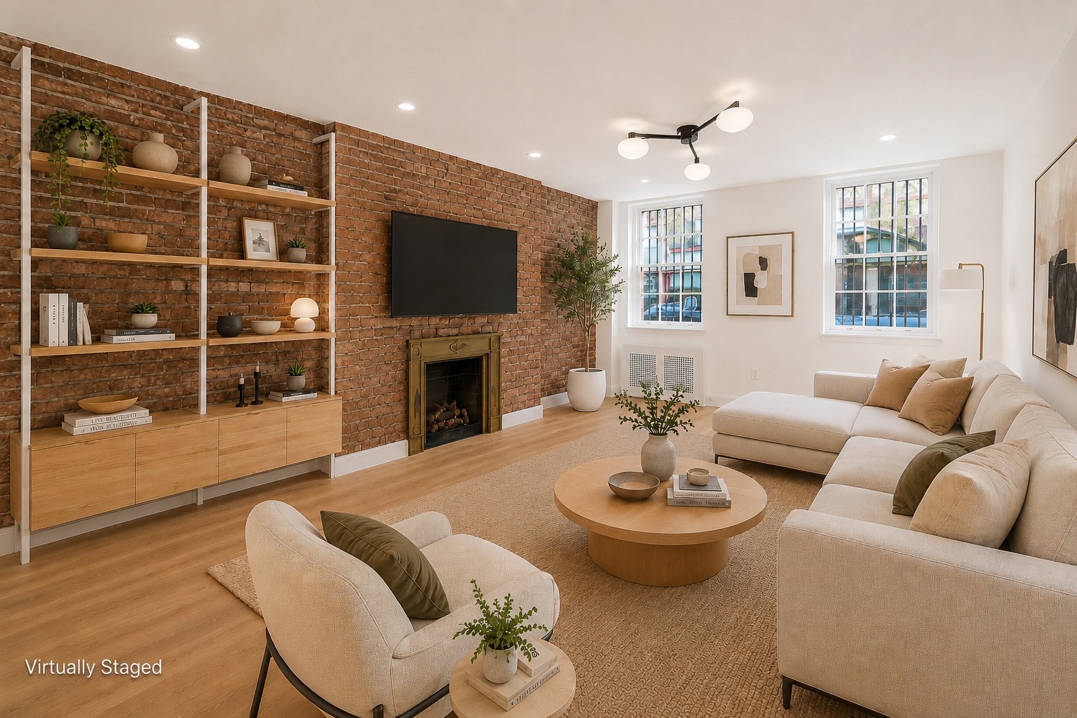 765 Greenwich Street, Unit 1 Manhattan, NY 10014 - Photo 5 of 14 a living room with furniture a fireplace and a flat screen tv