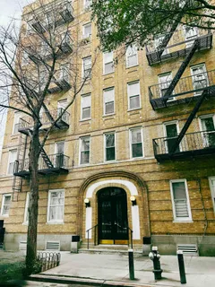 a view of a building with a balcony