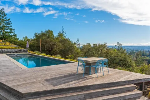 a view of a swimming pool with a lounge chair
