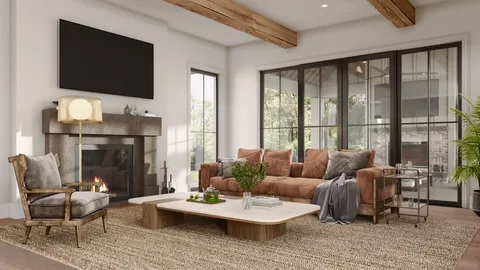 a living room with furniture fireplace and a flat screen tv