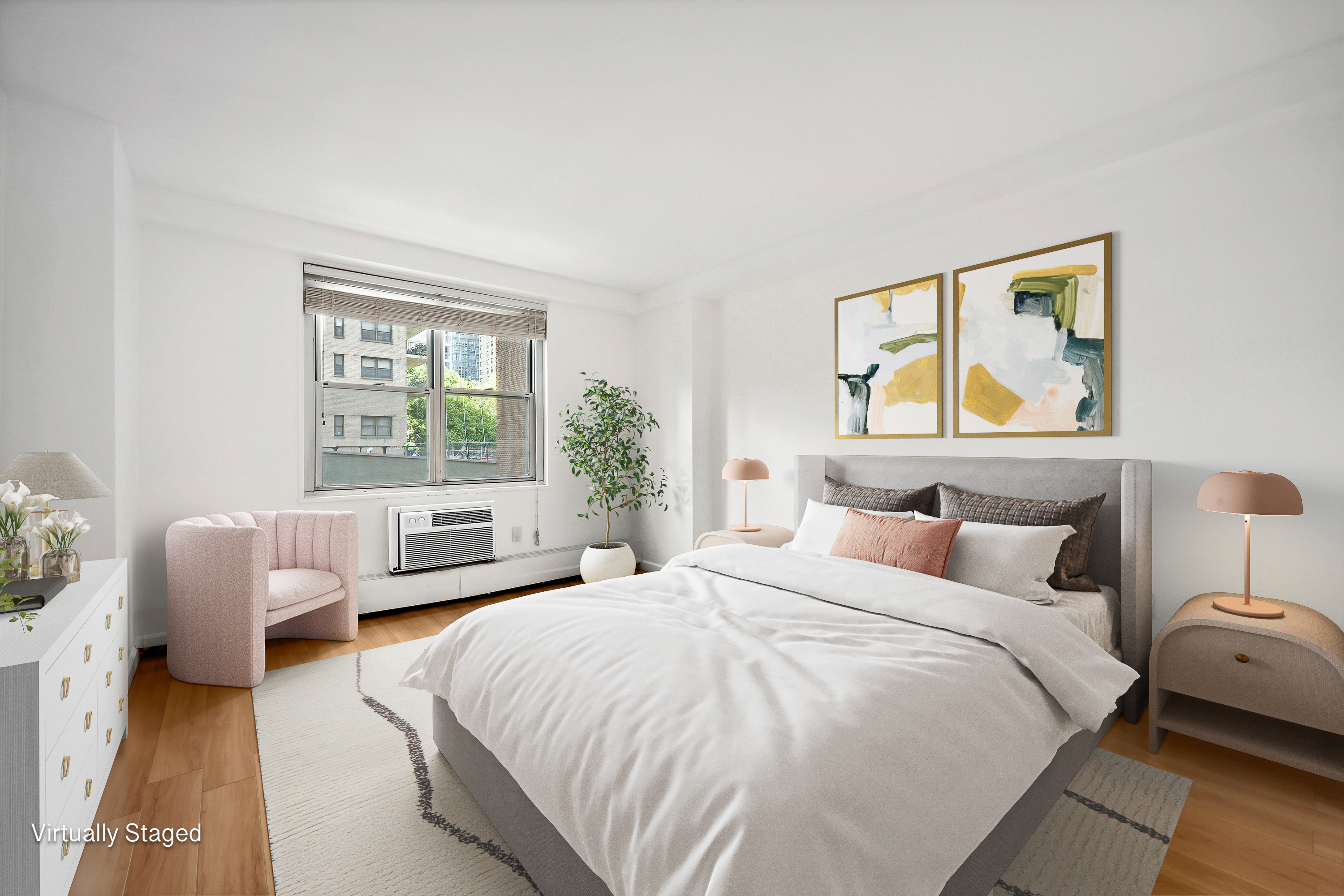303 West 66th Street, Unit 2AE Manhattan, NY 10023 - Photo 5 of 15 a bedroom with a bed and a large window