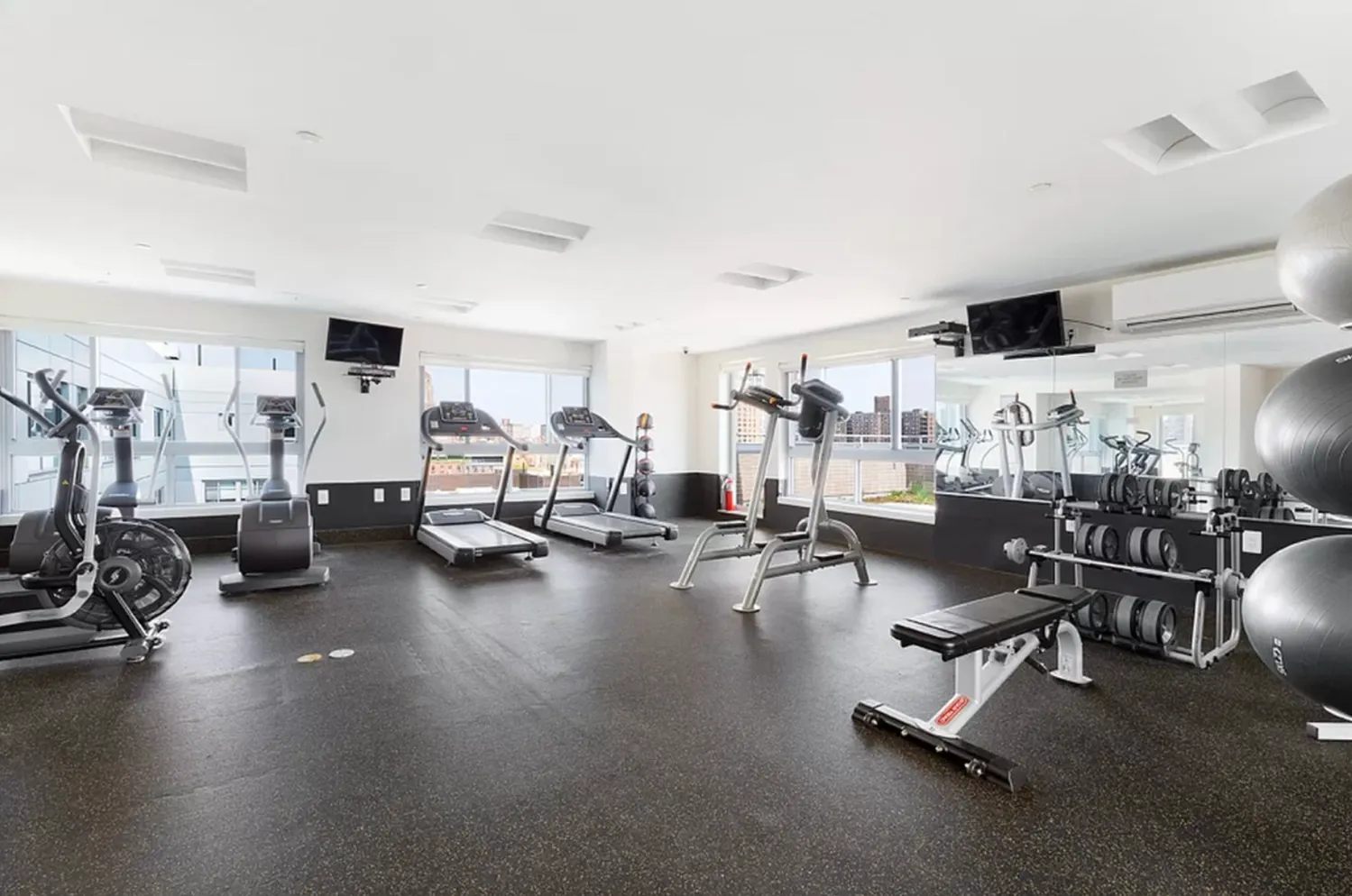 a view of a room with gym equipment