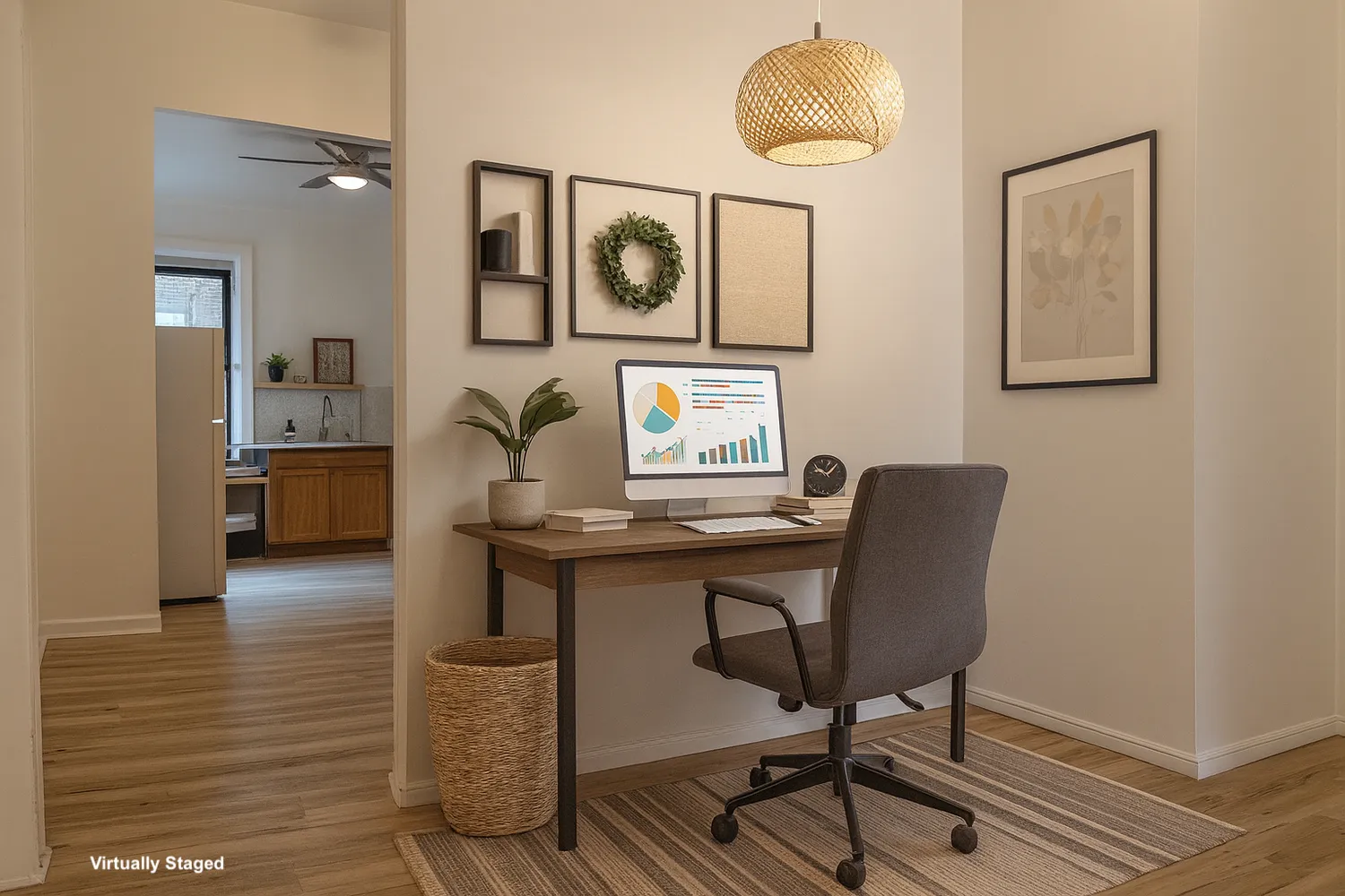 a workspace with furniture and window