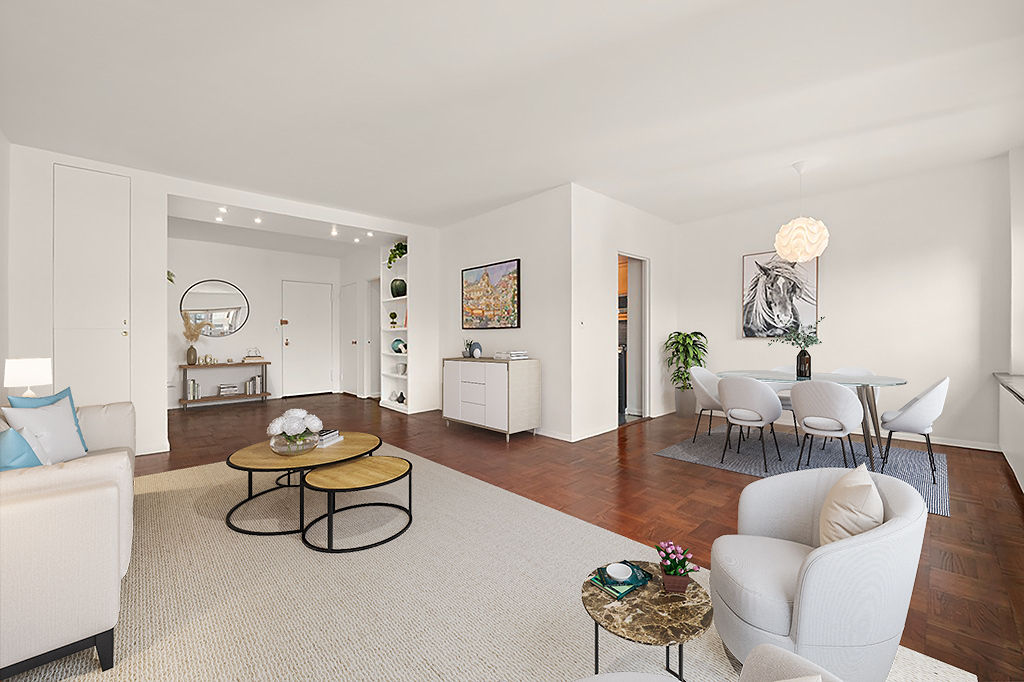 20 East 9th Street, Unit 12X Manhattan, NY 10003 - Photo 8 of 26 a living room with furniture a rug and a table