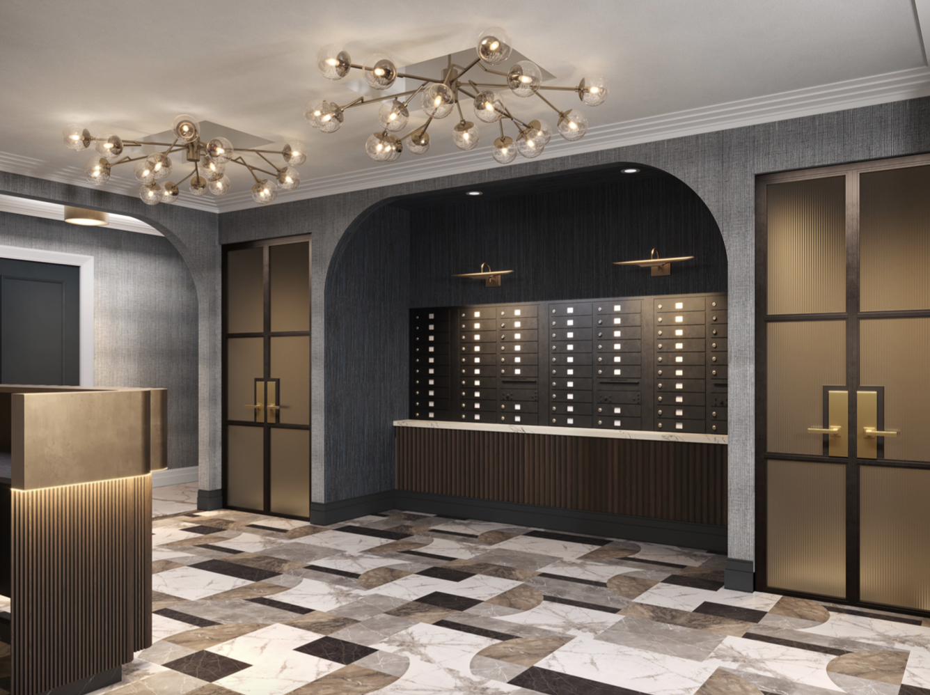 320 West 76th Street, Unit 6D Manhattan, NY 10023 - Photo 14 of 16 a view of a livingroom with a chandelier fan and kitchen