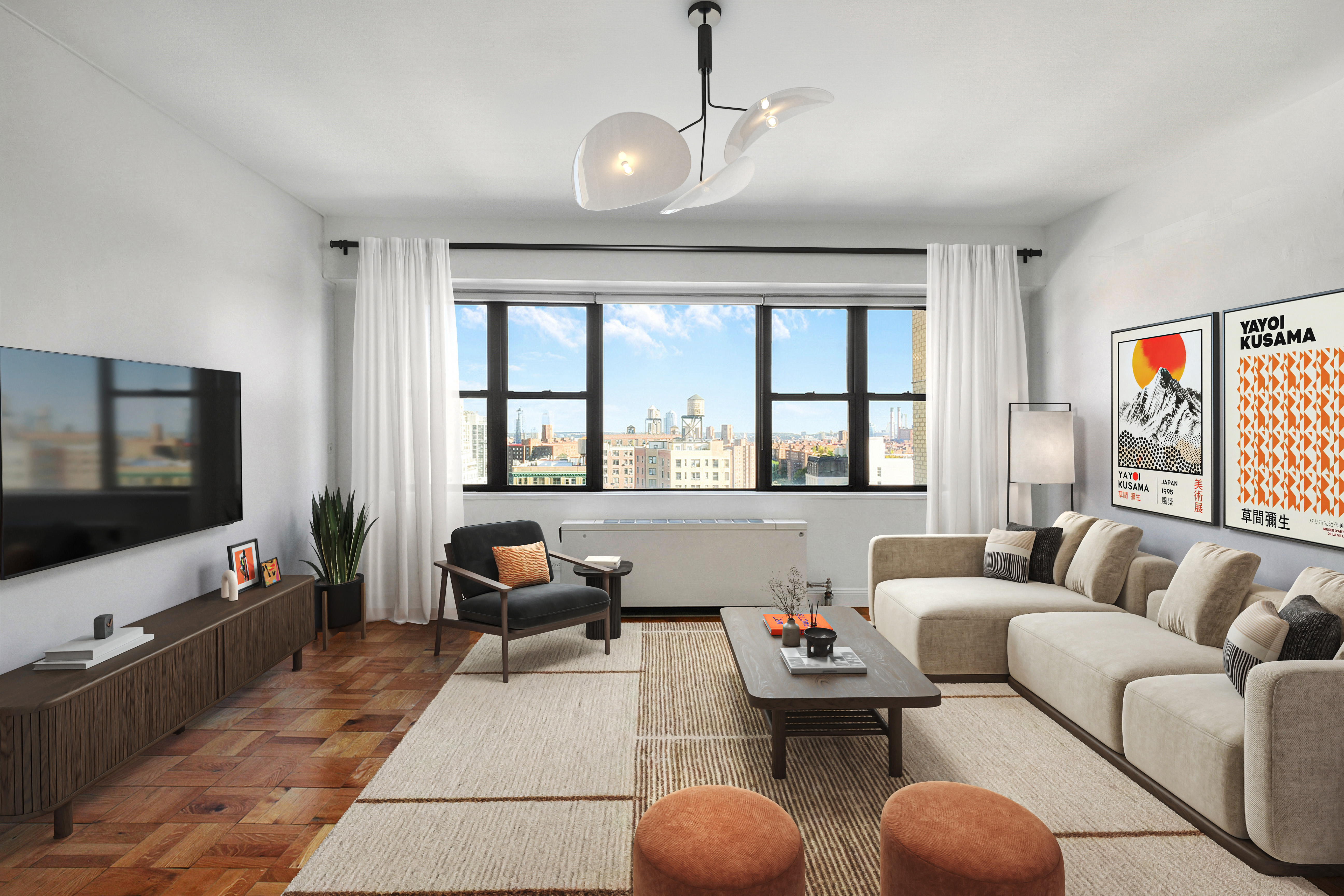 201 East 21st Street, Unit 20G Manhattan, NY 10010 - Photo 3 of 10 a living room with furniture and a flat screen tv