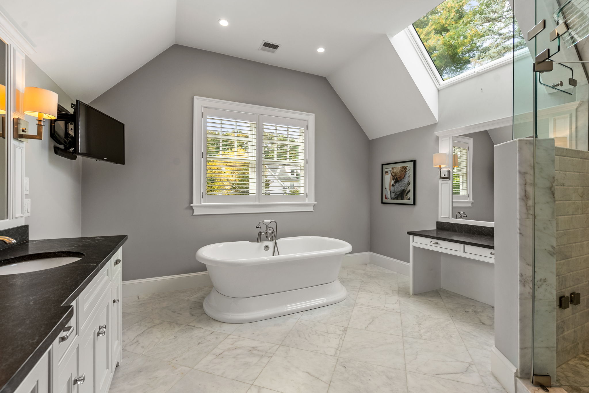 9 Wynnewood Road Wellesley Hills, MA 02481 - Photo 16 of 27 a spacious bathroom with a sink double vanity and a mirror