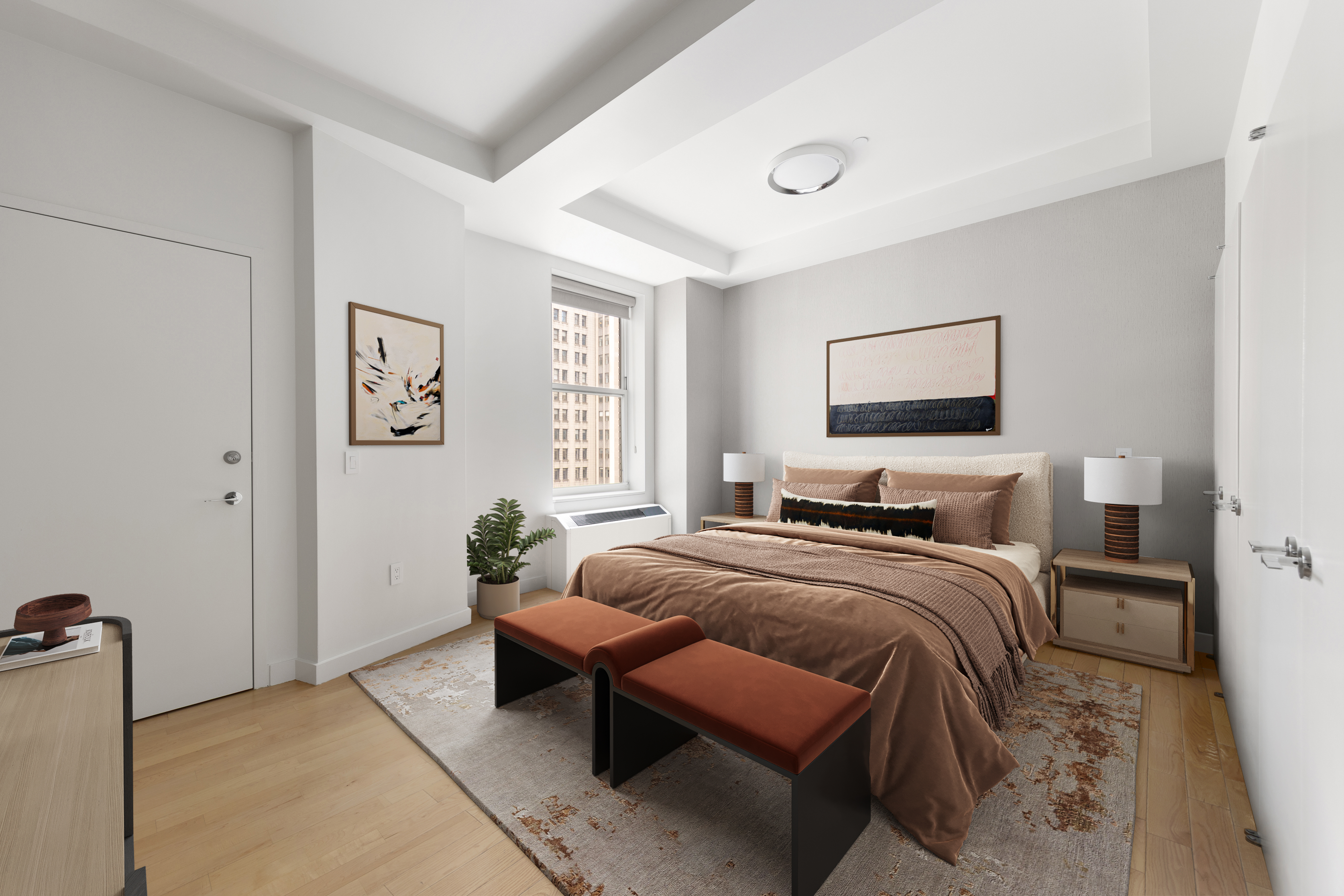 15 Broad Street, Unit 1900 Manhattan, NY 10005 - Photo 9 of 29 a bedroom with a bed and a couch