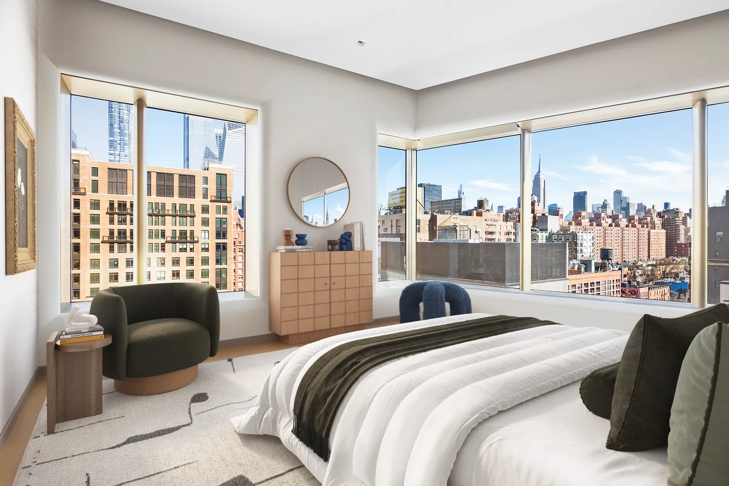 a bedroom with a bed and glass window