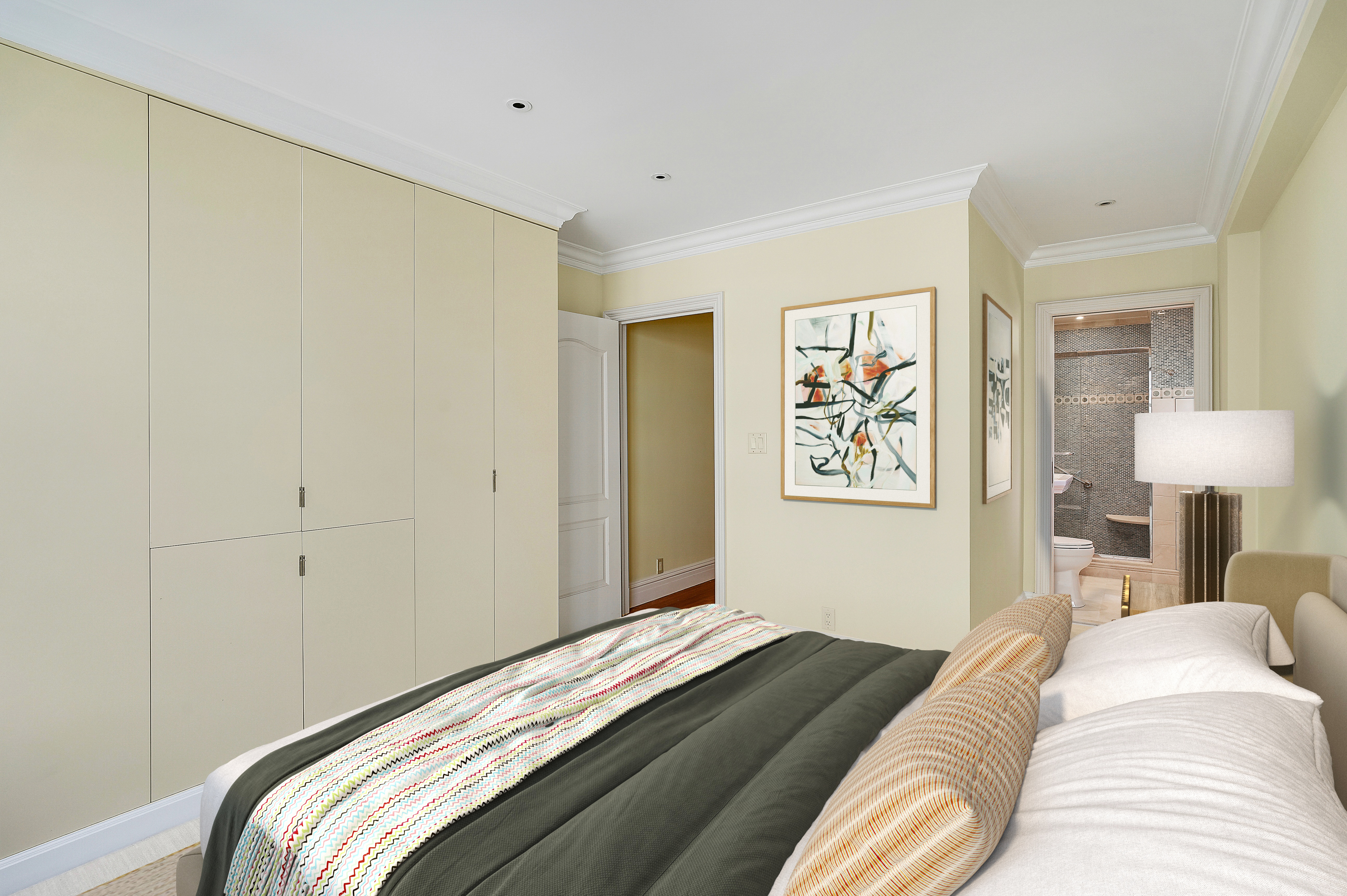 175 East 62nd Street, Unit 8D Manhattan, NY 10065 - Photo 5 of 24 a bedroom with a bed and a painting on the wall