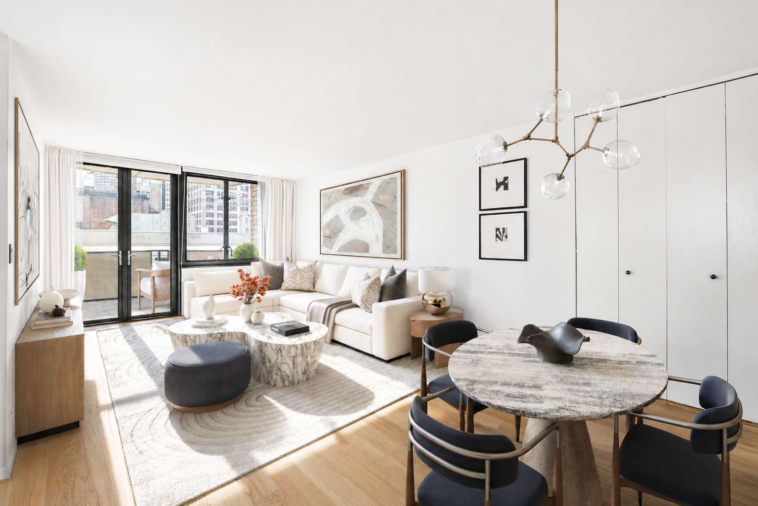 a living room with furniture and a window